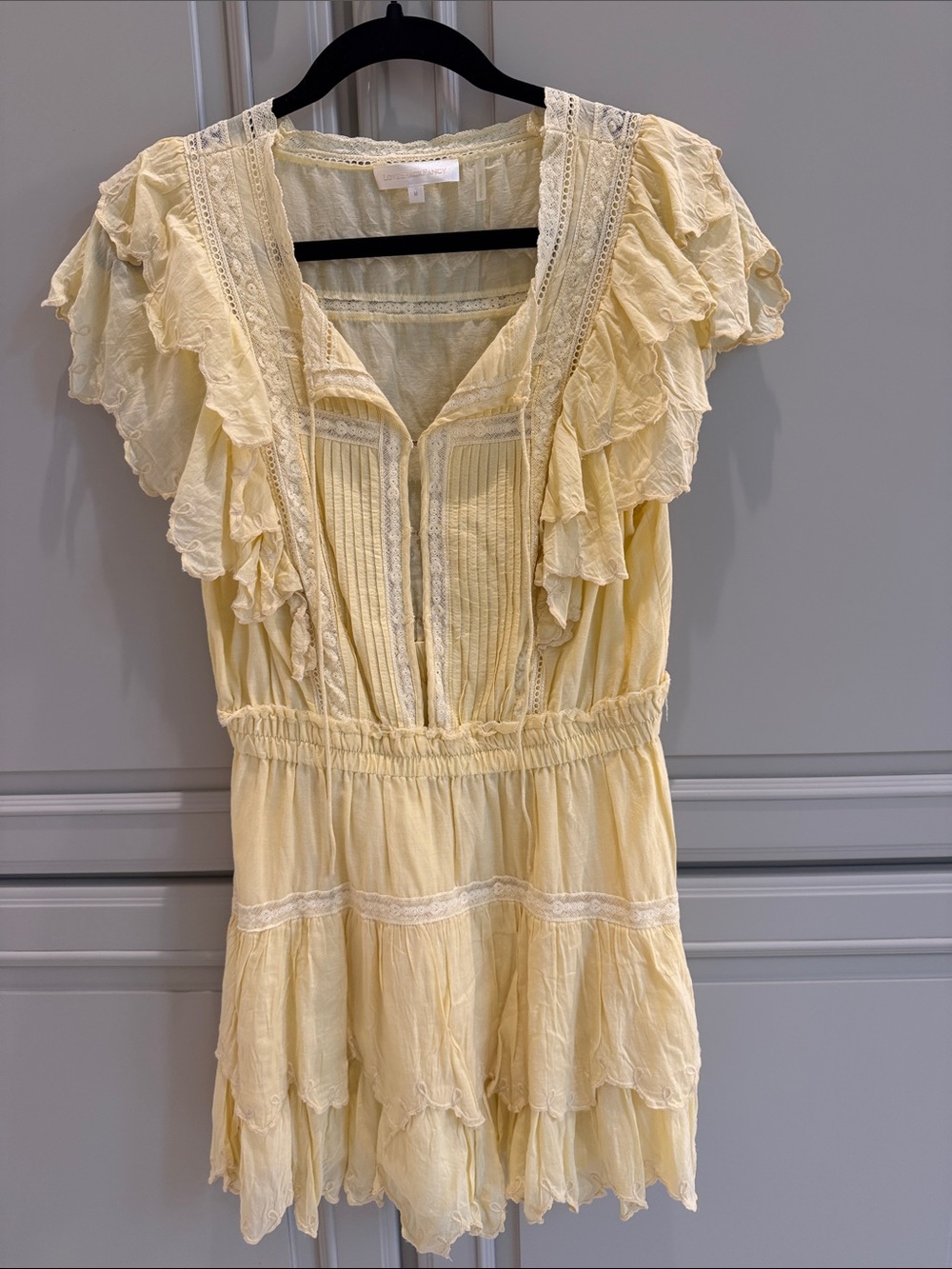 LoveShackFancy Pale Yellow Ruffle Mini Dress